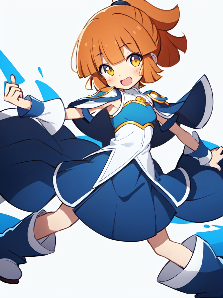 00048-2752024013-arle nadja kawaii petit cute girl yellow eyes brown hair,half updo short topknot blue skirt, blue short sleeves, blue breast arm.png